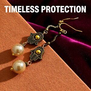 Cream Bronze Gold | Gorgeous Hamsa Hand Dangle Earrings | Abundance & Blessings